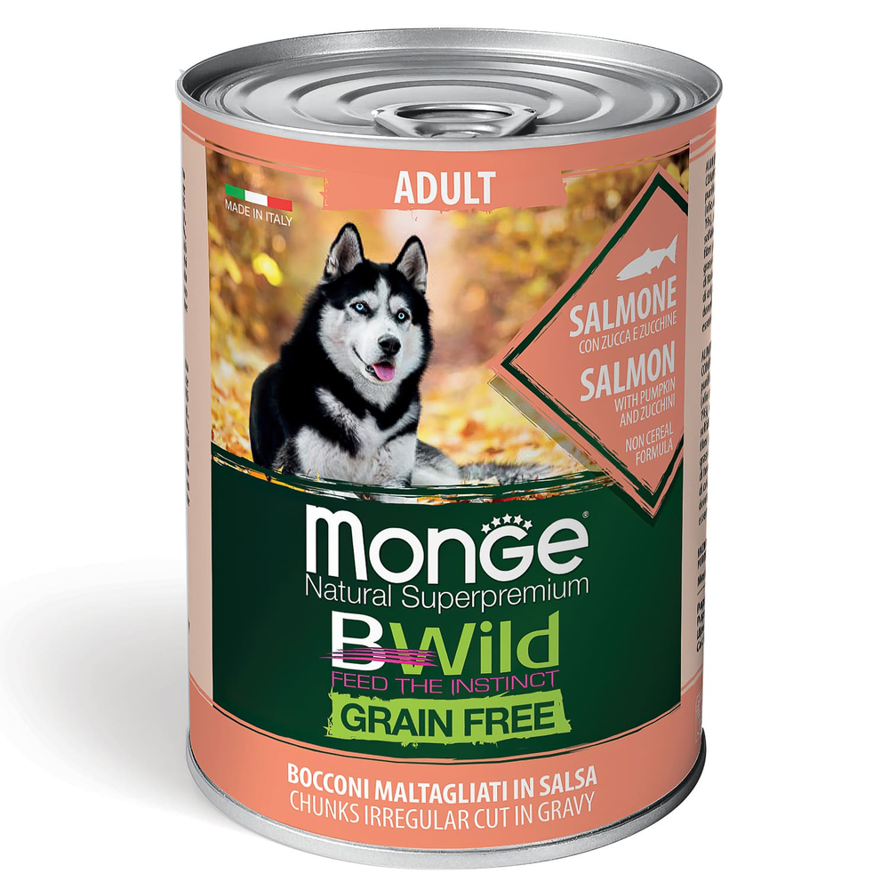 Корм для собак MONGE Dog BWild Grain Free лосось с тыквой и кабачками банка
