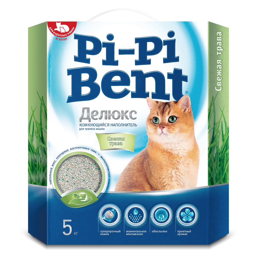 Наполнитель для кошачьего туалета PI-PI BENT DeLuxe Fresh grass комкующийся, коробка