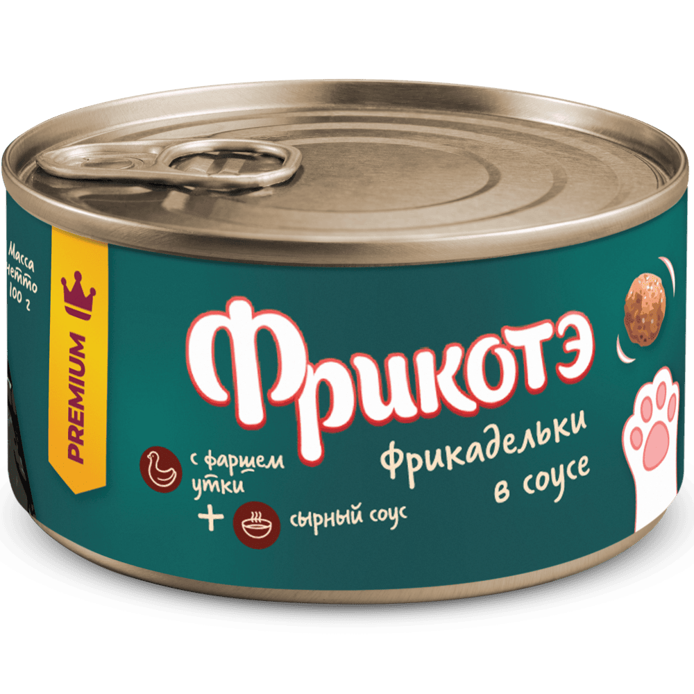 Корм для кошек ФРИКОТЭ фрикадельки с фаршем утки в сырном соусе банка