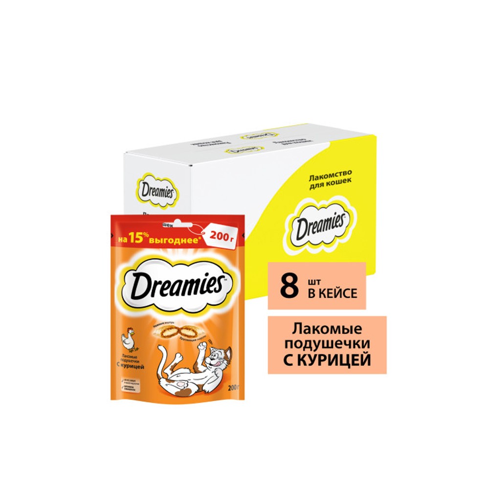 Лакомство для кошек DREAMIES подушечки с курицей