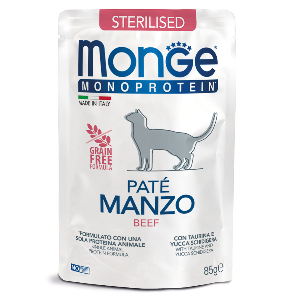 Корм для кошек MONGE Cat Monoprotein для стерилизованных, из говядины, пауч