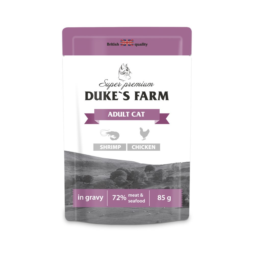 Корм для кошек DUKE'S FARM креветки, курица в соусе пауч