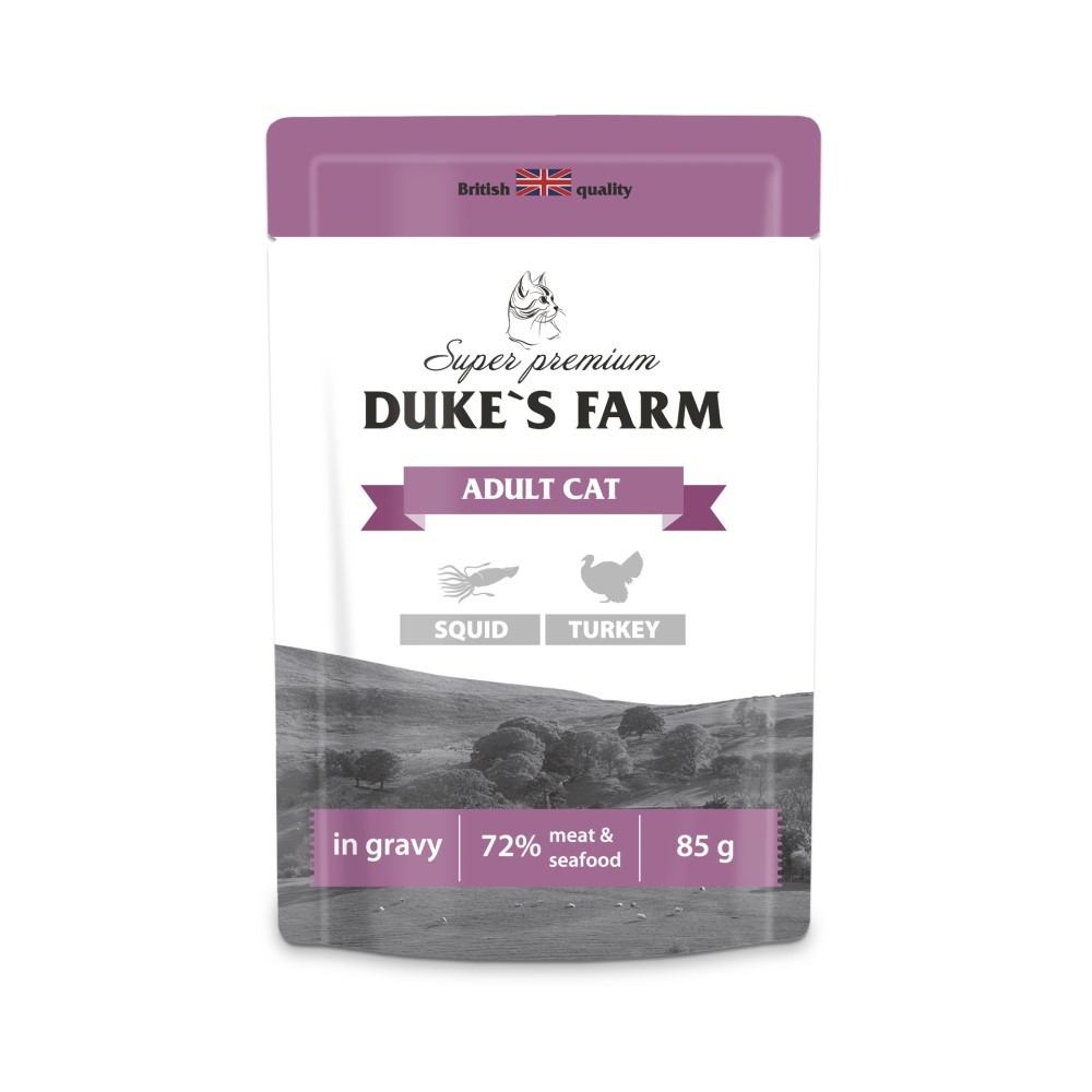 Корм для кошек DUKE'S FARM кальмар, индейка в соусе пауч