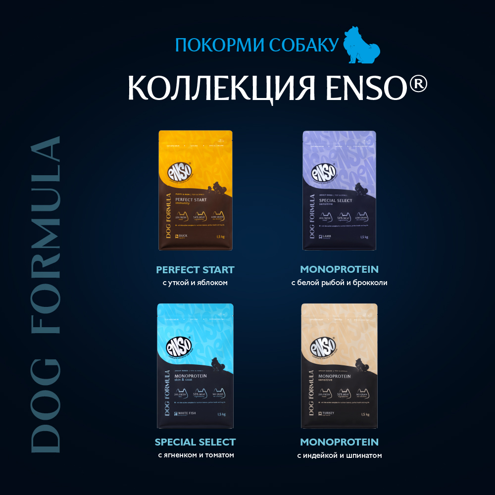 Корм для собак ENSO formula Monoprotein для мелк. и мин.пород, с белой рыбой и брокколи сух.