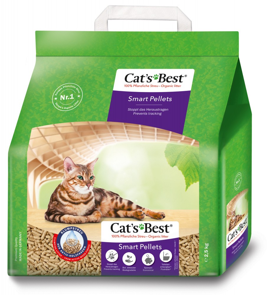 Наполнитель для кошачьего туалета CAT'S BEST Smart Pellets древесный комкующийся, 5л (2,5кг)