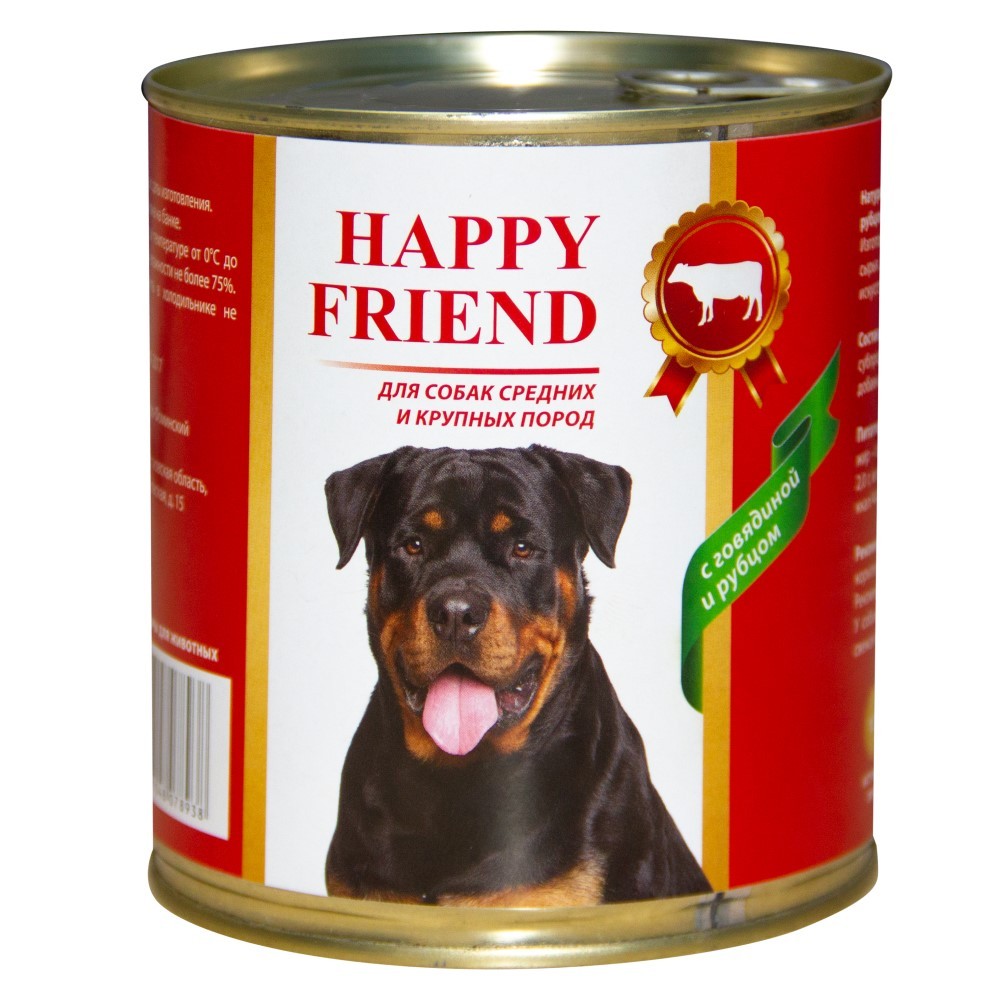 Корм для собак HAPPY FRIEND для средних и крупных пород с говядиной и рубцом банка