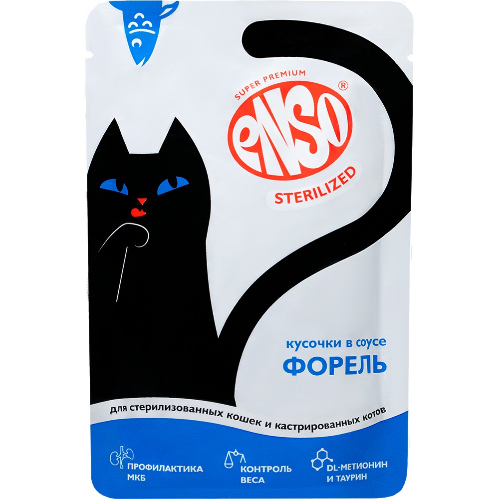 Корм для кошек ENSO Sterilized для стерилизованных, кусочки в соусе с форелью пауч