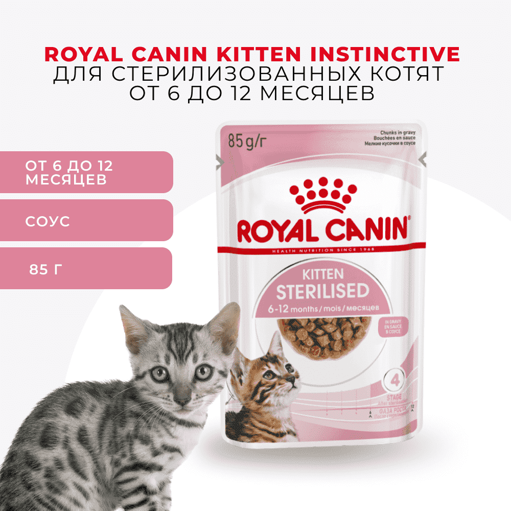Корм для котят ROYAL CANIN Kitten Sterilised для стерилизованных от 6 мес., кусочки в соусе пауч