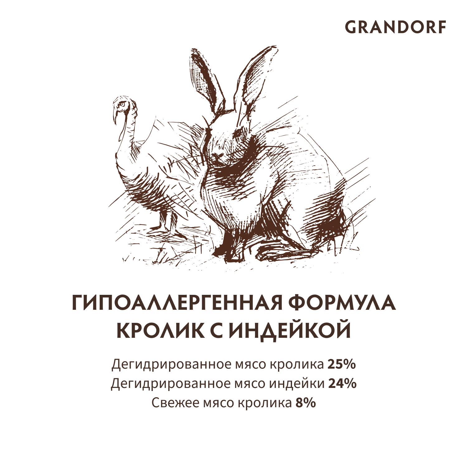Корм для кошек GRANDORF для стерилизованных, кролик с индейкой сух.