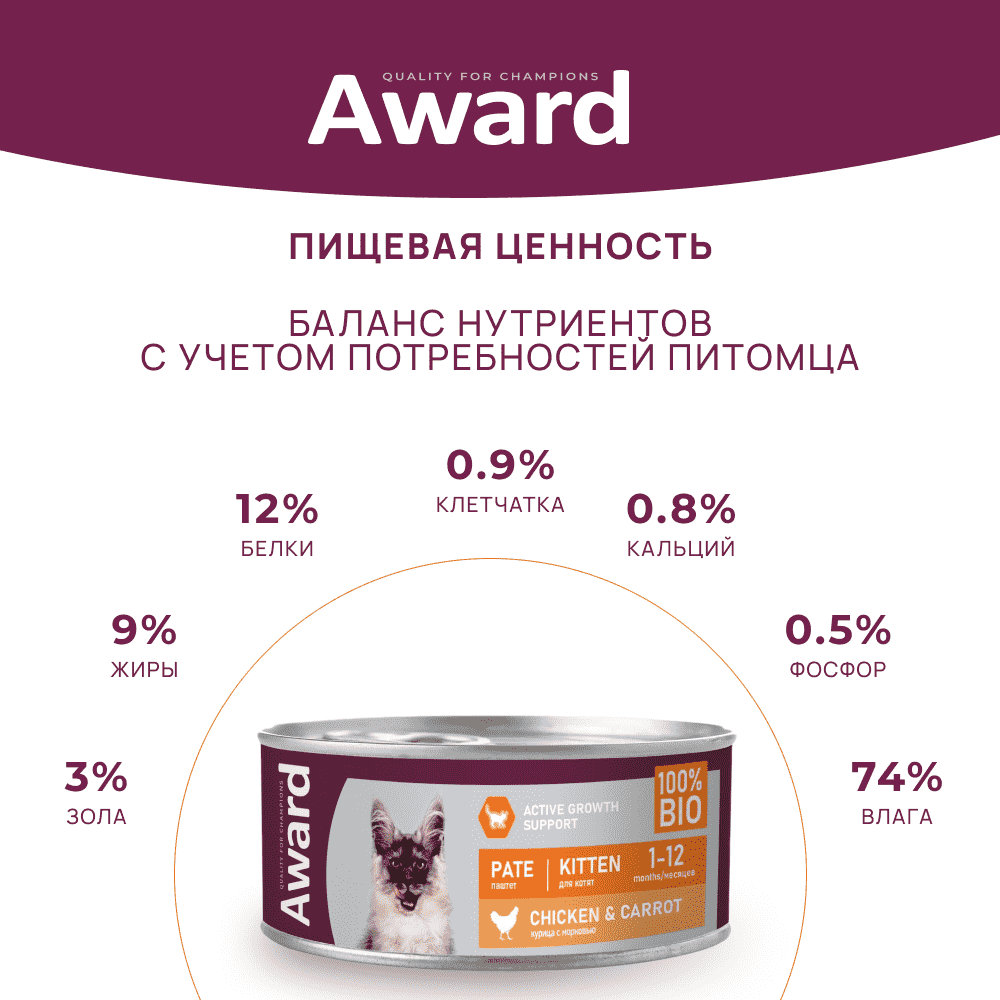 Корм для котят AWARD паштет из курицы с морковью банка