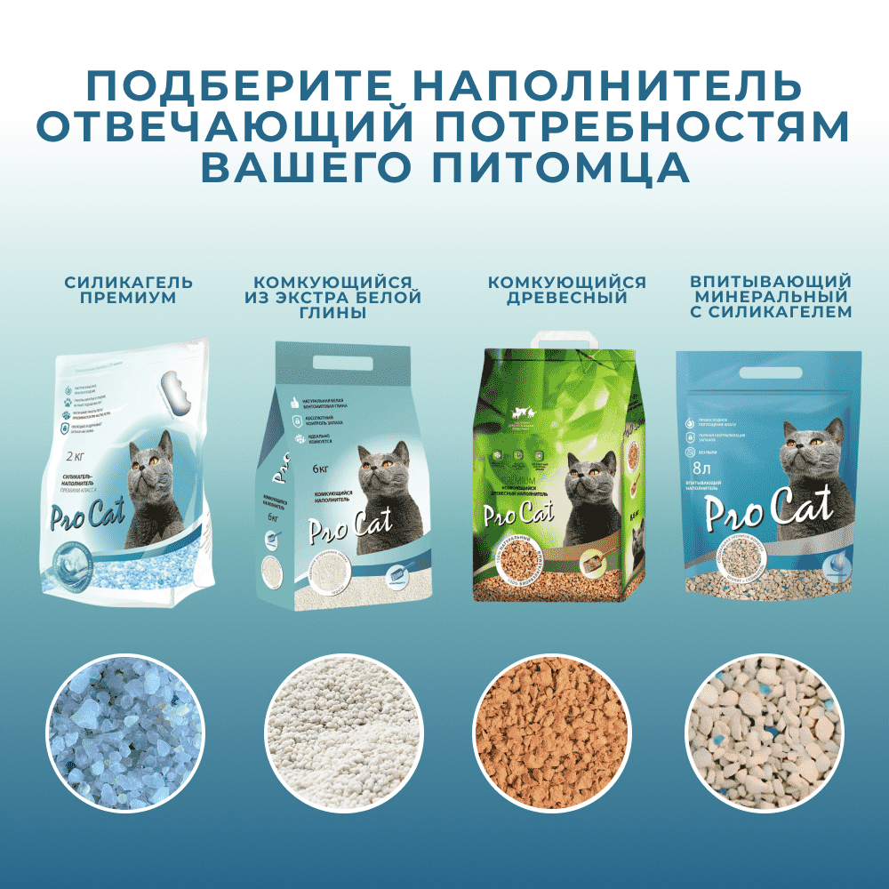 Наполнитель для кошачьего туалета PRO CAT впитывающий минеральный с силикагелем 8л