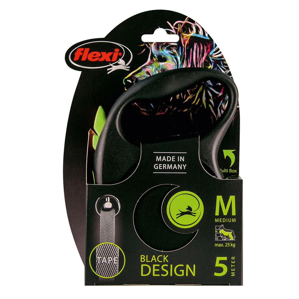 Рулетка для собак FLEXI Black Design M (до 25кг) 5м лента черный/зеленый