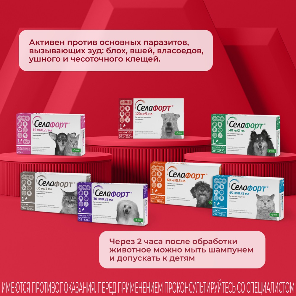 Капли для собак KRKA Селафорт от ушных и чесоточ.клещей, блох, гельминтов 10,1-20кг (120мг) 1 уп.