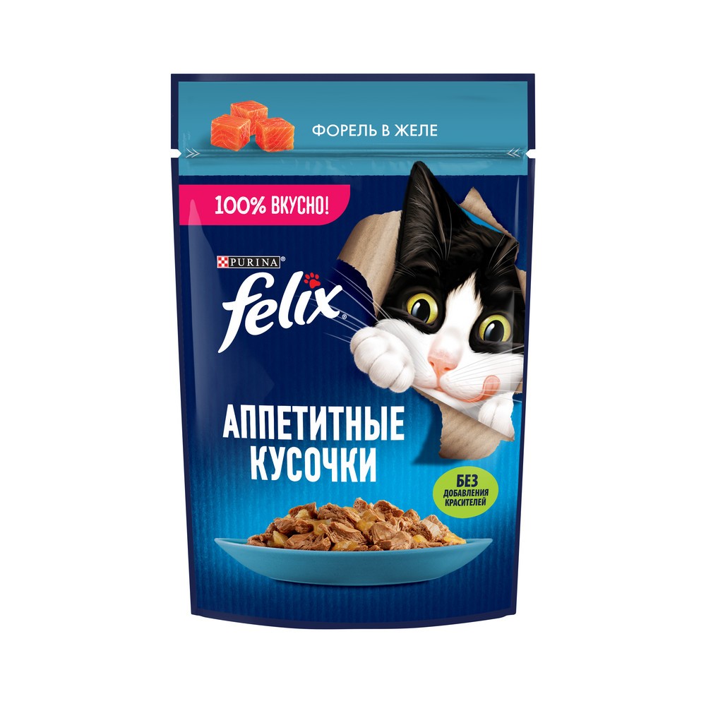 Корм для кошек FELIX Аппетитные кусочки с форелью в желе пауч