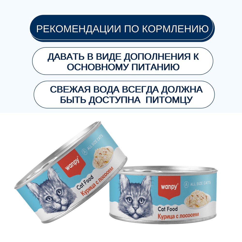 Корм для кошек WANPY Cat Курица с лососем банка