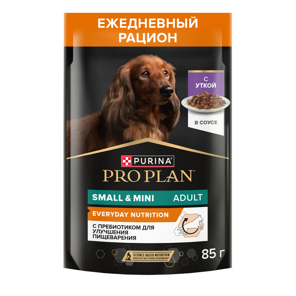 Корм для собак PRO PLAN Everyday Nutrition для мелких и карликовых пород, с уткой в соусе пауч
