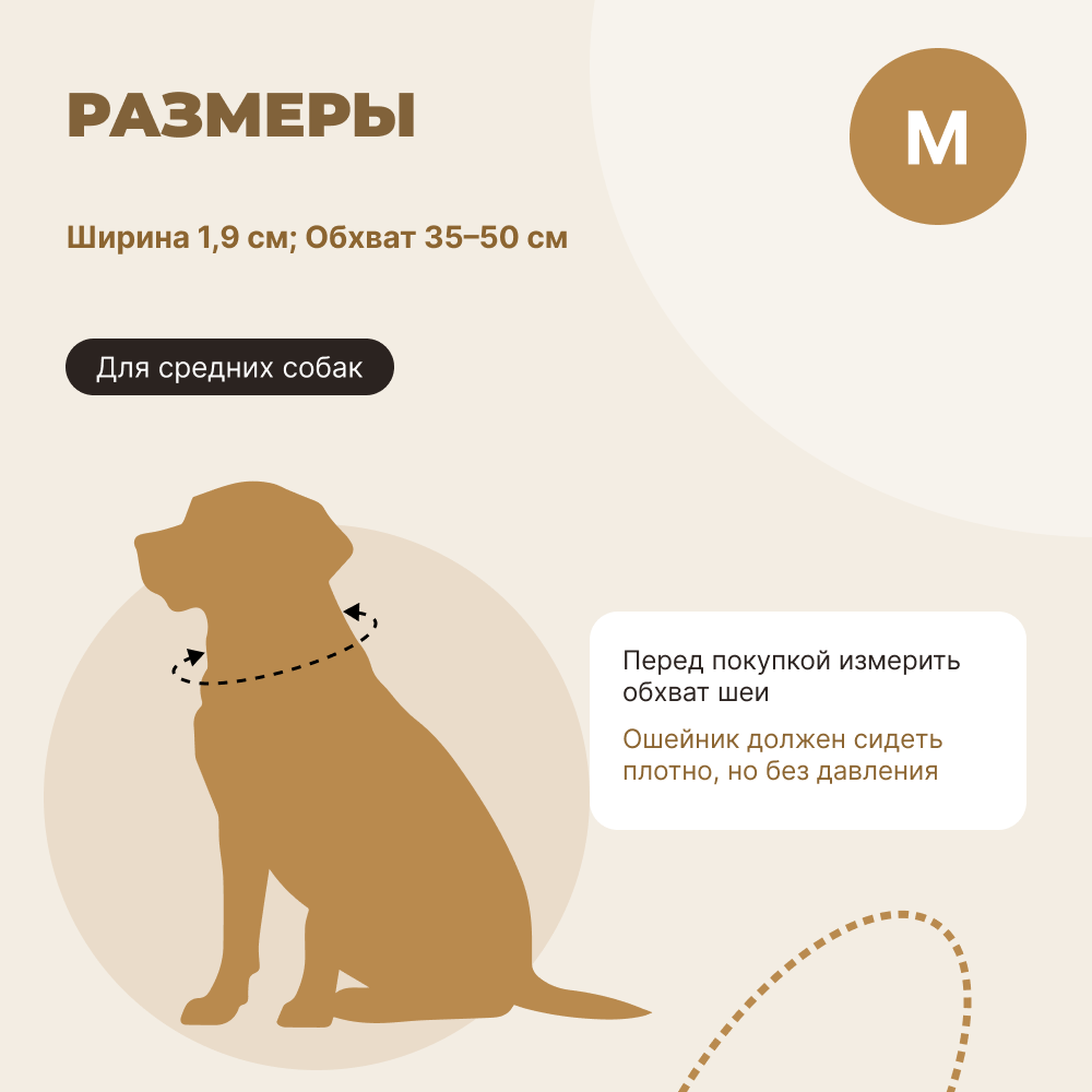 Ошейник для собак FOXIE Beige M 1,9х35-50см бежевый