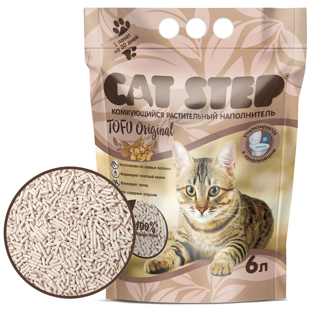 Наполнитель для кошачьего туалета CAT STEP Tofu Original комкующийся растительный 6л
