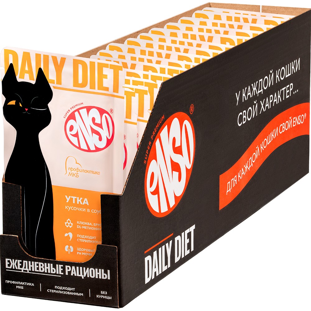 Корм для кошек ENSO Daily Diet профилактика МКБ, кусочки в соусе с уткой пауч
