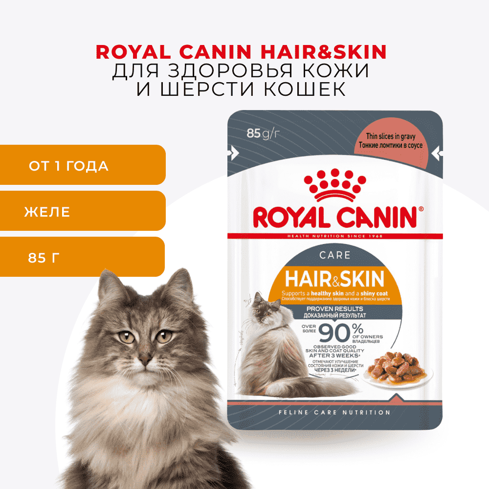 Корм для кошек ROYAL CANIN Hair&Skin Care для здоровья кожи и шерсти, тонк.ломтики в соусе пауч