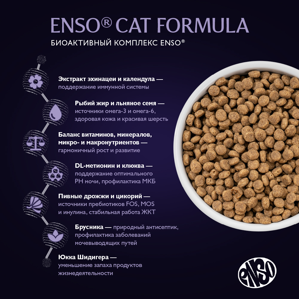 Корм для котят от 1 мес.,берем. и кормящ.кошек ENSO formula Perfect start ягненок с тыквой сух.