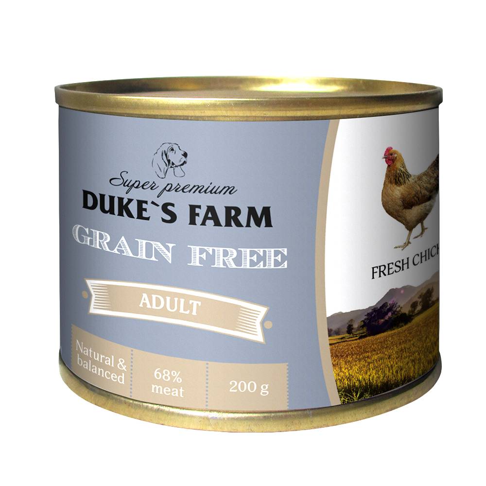Корм для собак DUKE'S FARM Grain Free беззерновой курица, клюква, шпинат банка