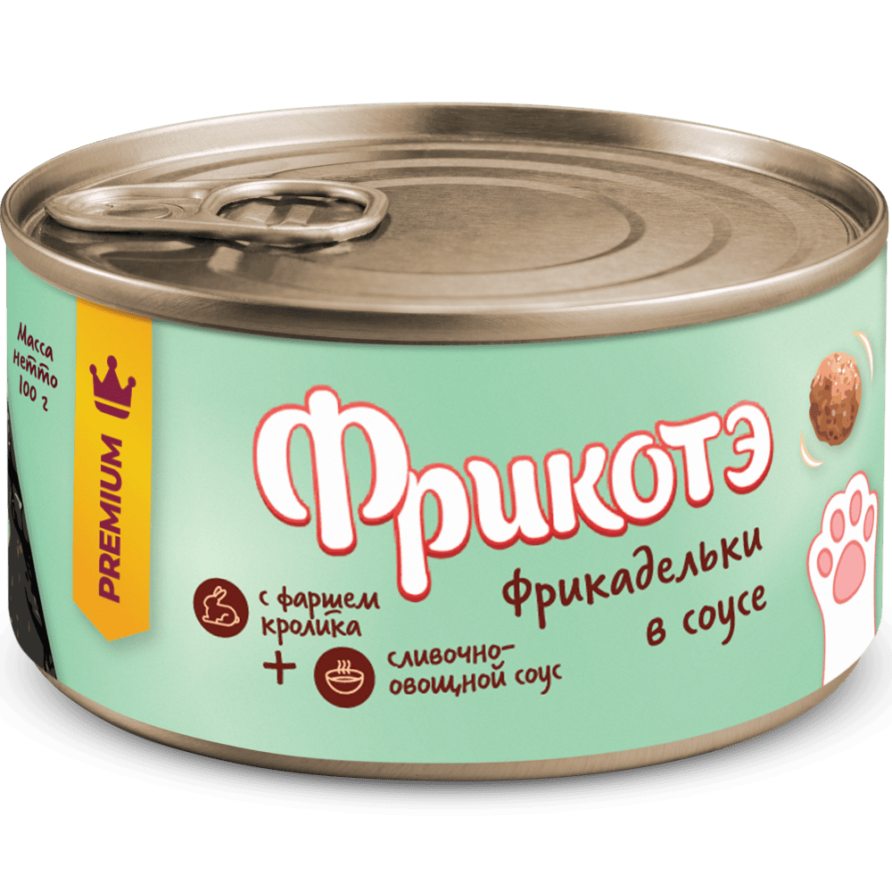 Корм для кошек ФРИКОТЭ фрикадельки с фаршем кролика в сливочно-овощном соусе банка