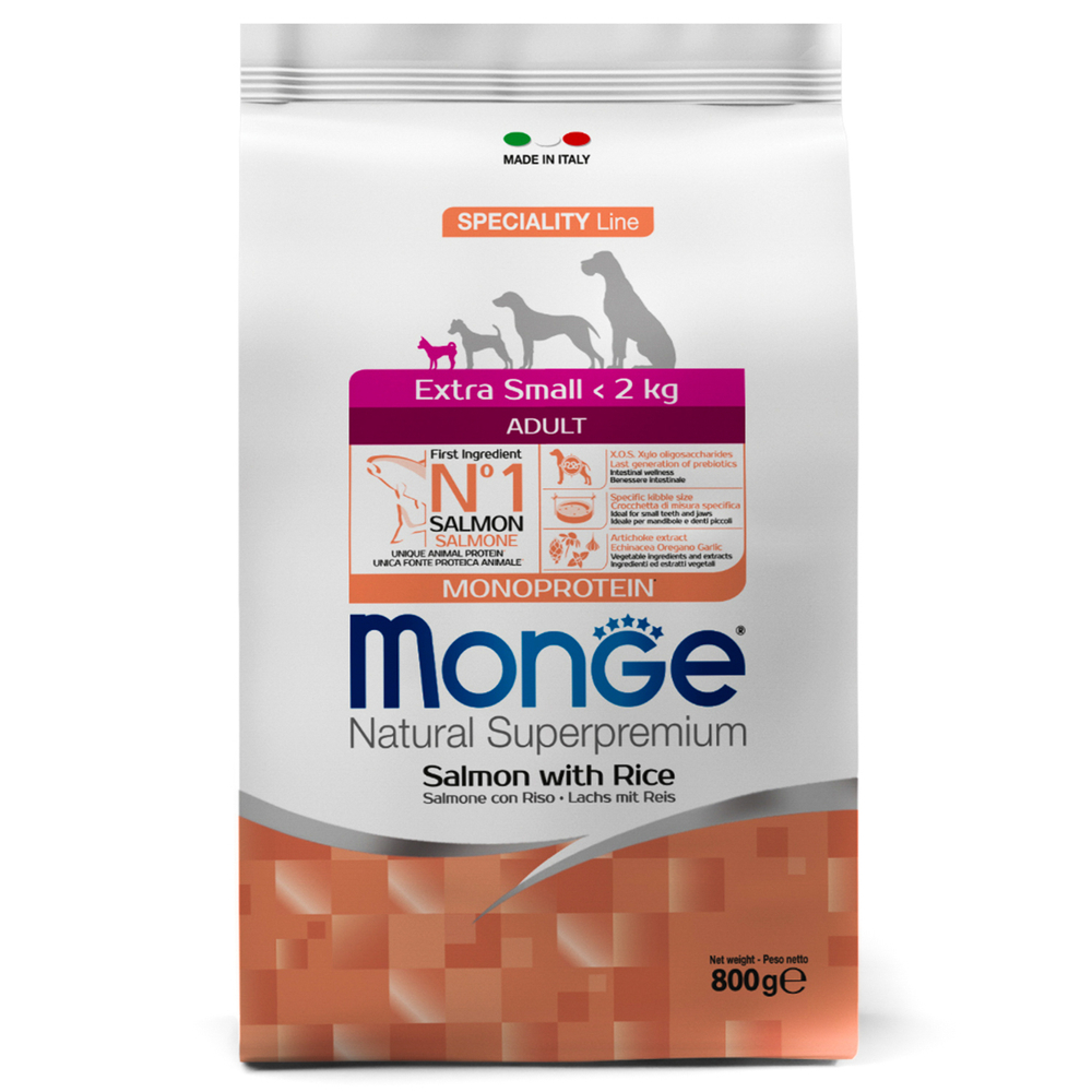 Корм для собак MONGE Dog Speciality Extra Small для миниатюрных пород лосось с рисом сух.