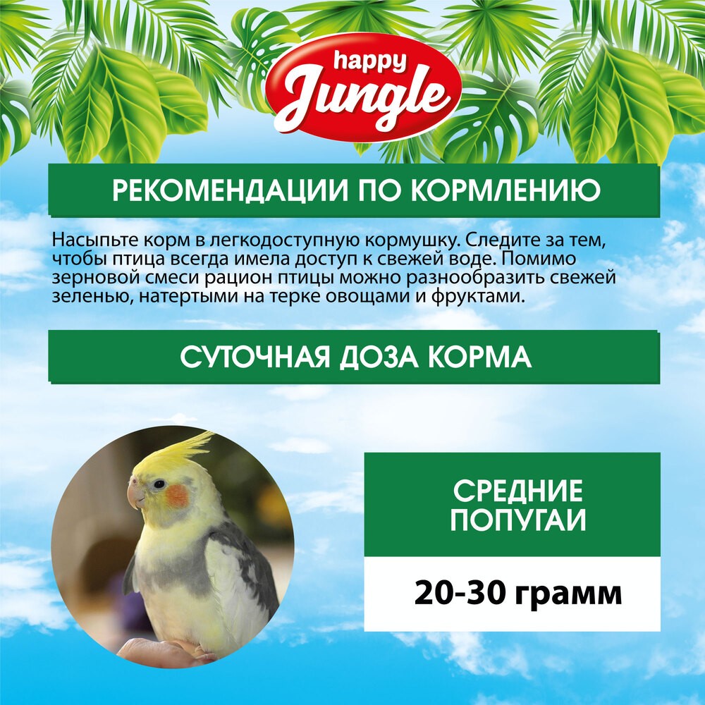 Корм для средних попугаев при линьке HAPPY JUNGLE