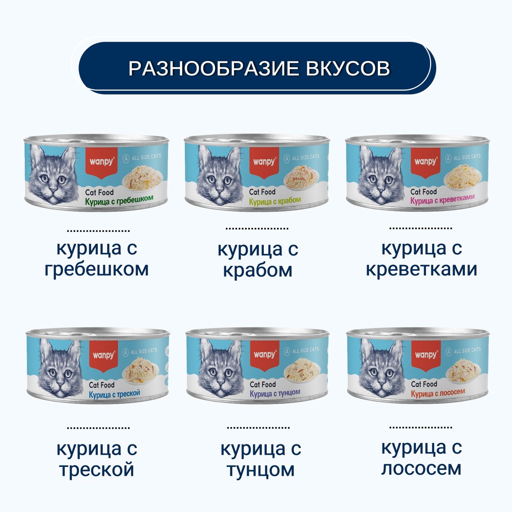 Корм для кошек WANPY Cat Курица с креветками банка