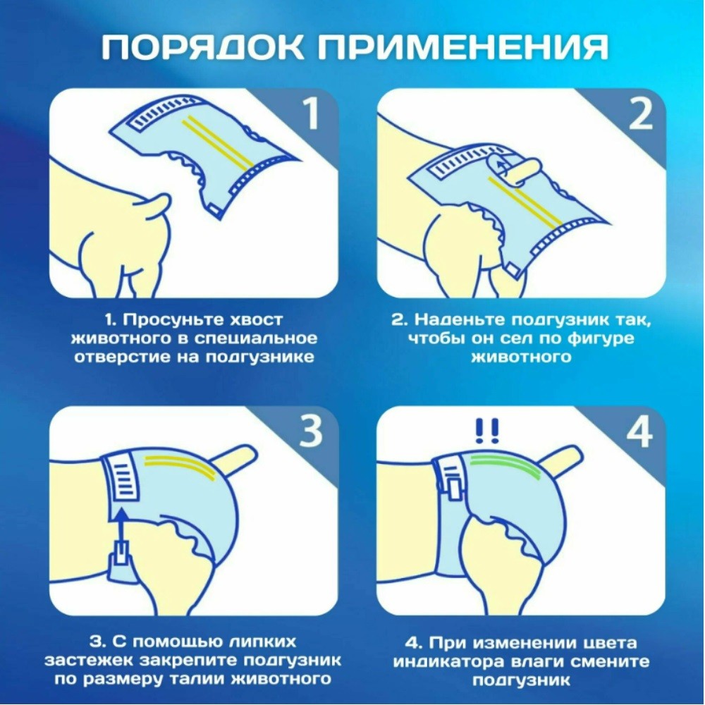 Подгузники для собак CLINY одноразовые, с индикатором влаги 5-10 кг размер M 9шт