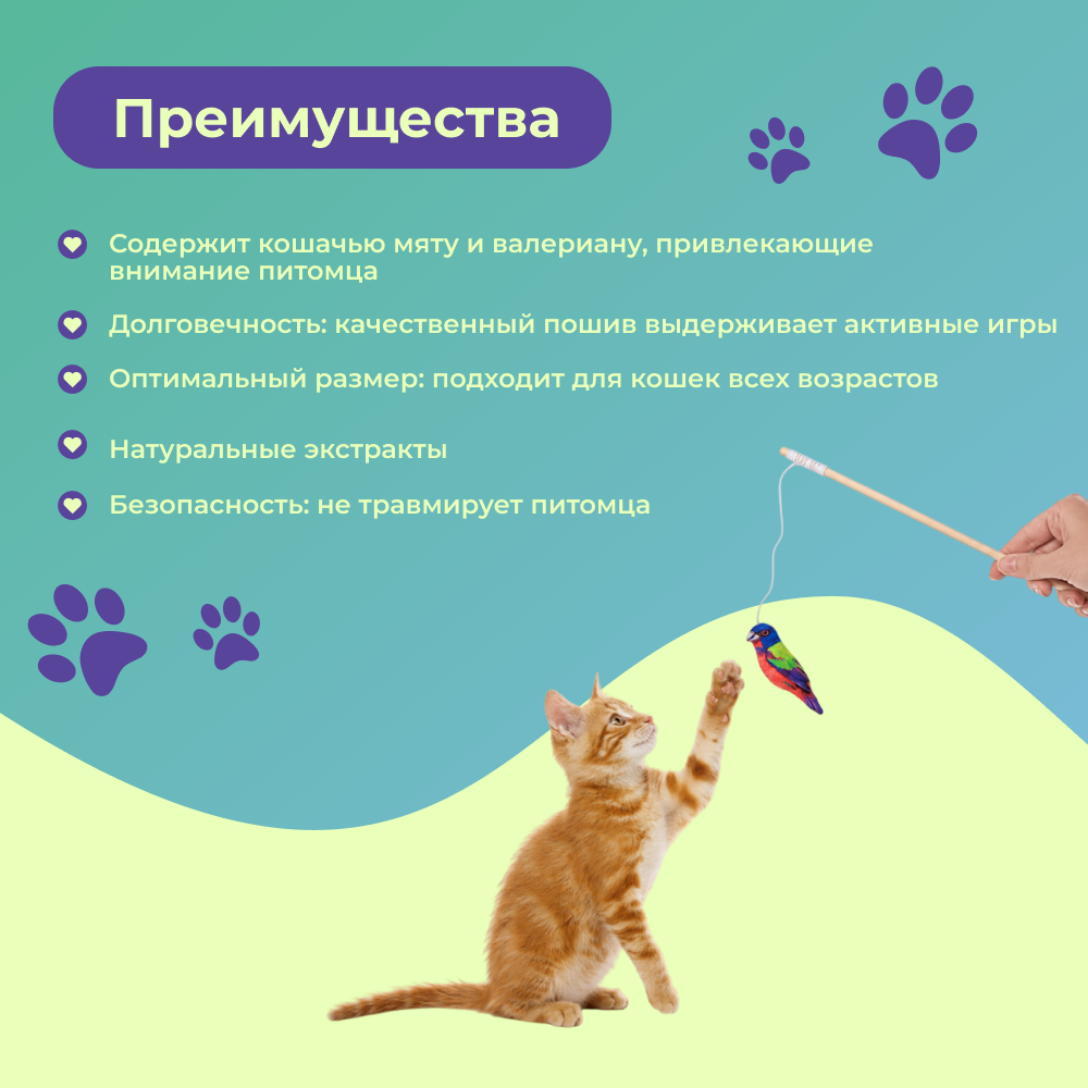 Игрушка для кошек FOXIE Дразнилка Птица кардинал с валерианой и кошачьей мятой
