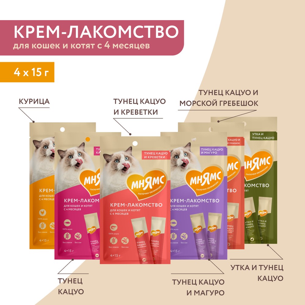 Лакомство для кошек МНЯМС Крем-лакомство с курицей 15гх4шт
