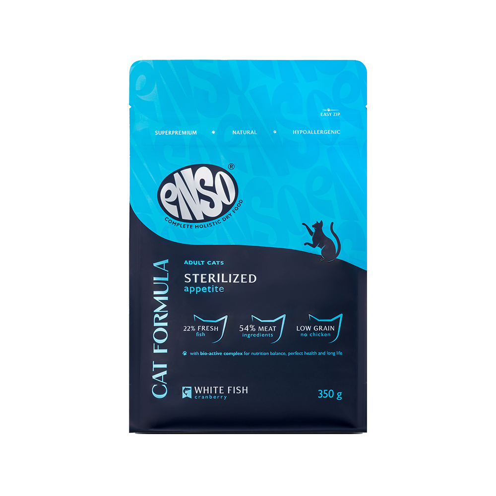 Корм для кошек ENSO formula Sterilized для стерилиз., со свежей белой рыбой и клюквой сух.