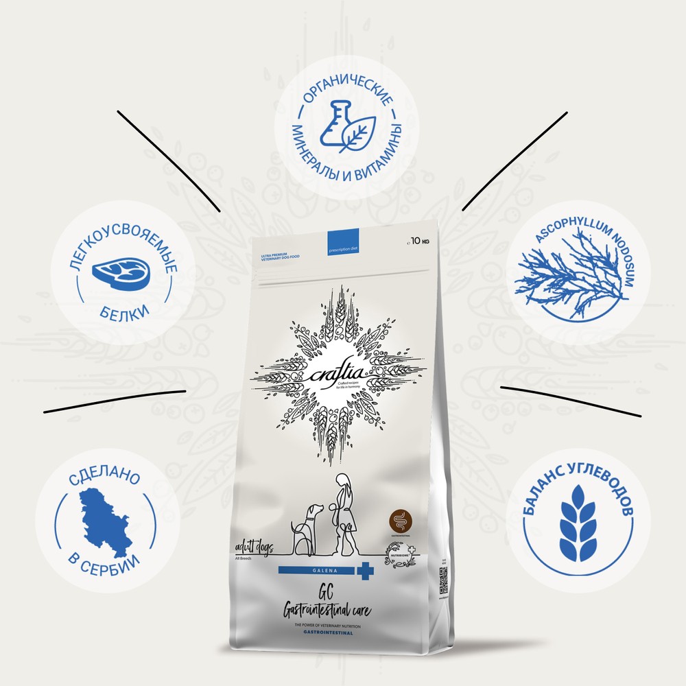 Корм для собак CRAFTIA Galena Dog Gastrointestinal Care при заболеваниях ЖКТ сух.