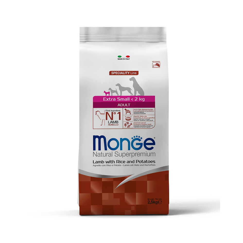 Корм для собак MONGE Dog Speciality Extra Small для миниатюр.пород ягненок, рис, картофель сух.