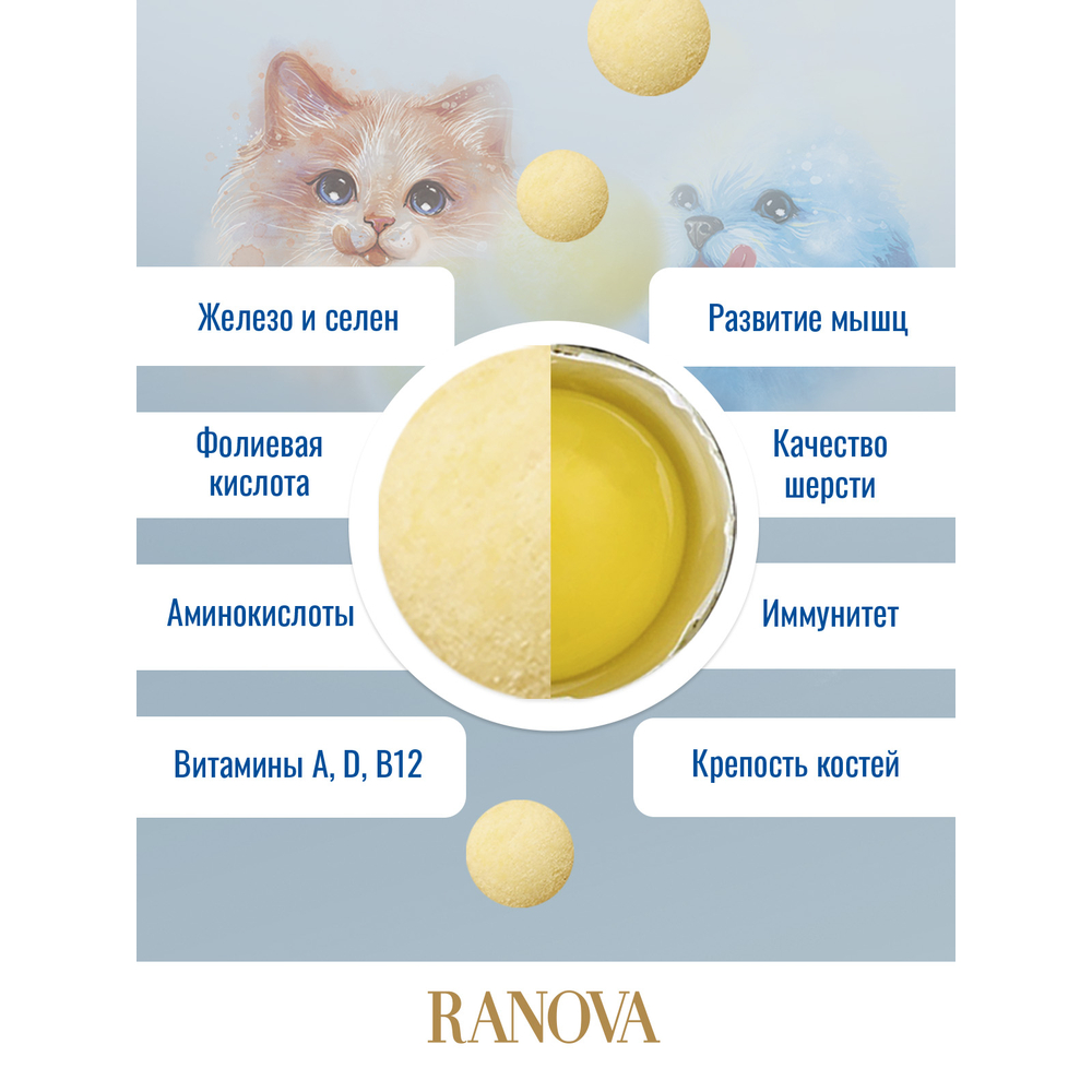 Лакомство для кошек и собак RANOVA Сублимированный желток перепелиного яйца,