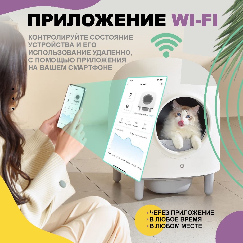 Автоматический туалет для кошек PETREE модель AAC-21-02, WiFi версия, 2.0  купить в интернет-магазине Бетховен