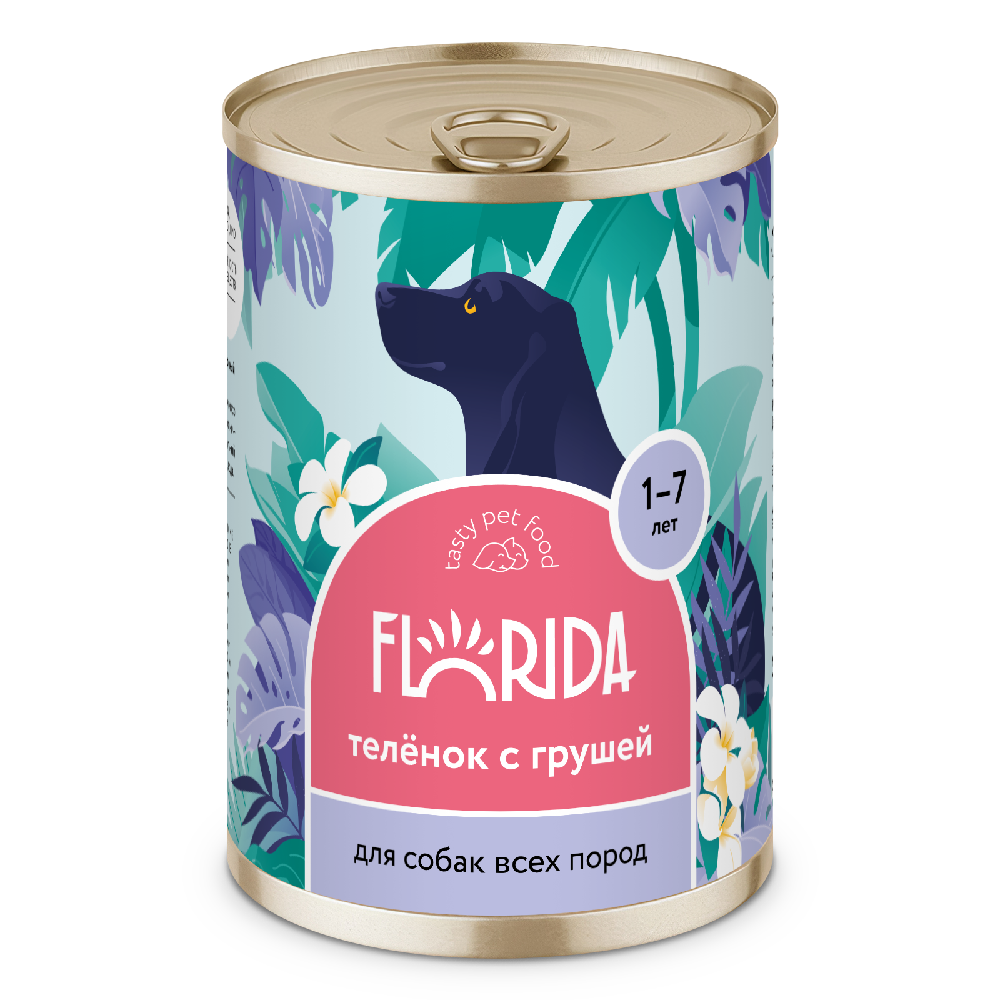 Корм для собак FLORIDA Телёнок с грушей банка