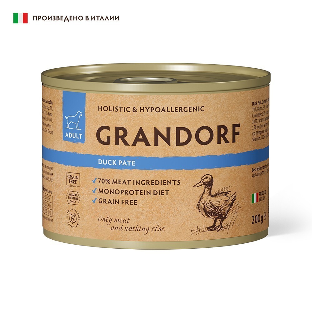 Корм для собак GRANDORF Паштет из утки банка