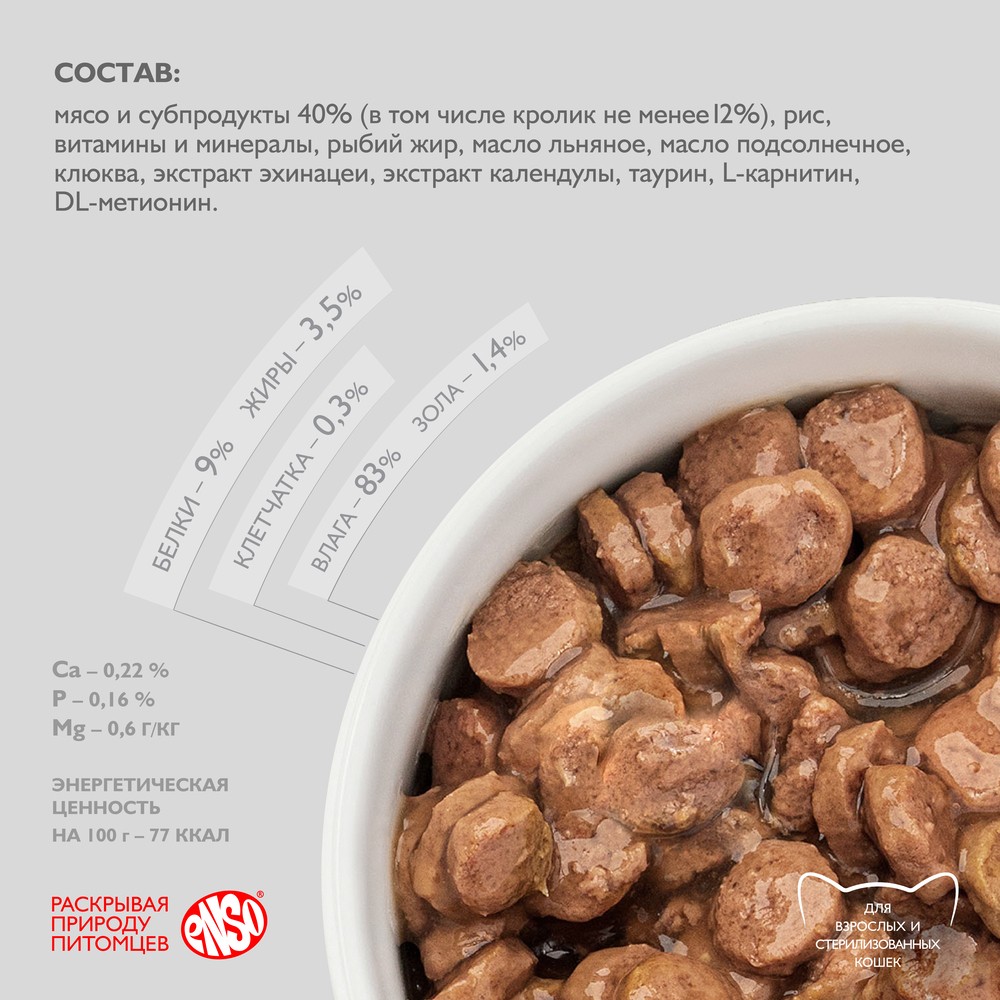 Корм для кошек ENSO кусочки в соусе с кроликом пауч