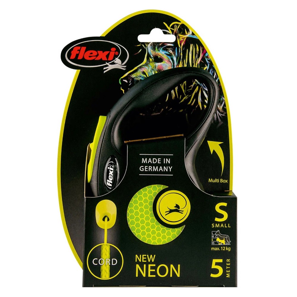 Рулетка для собак FLEXI Neon New Classic S (до 12кг) трос 5м