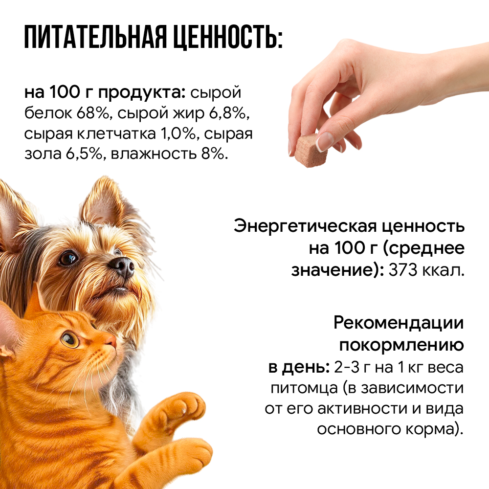 Лакомство для кошек и собак НЯМТОРИЯ Сублимированные кубики из лосося,