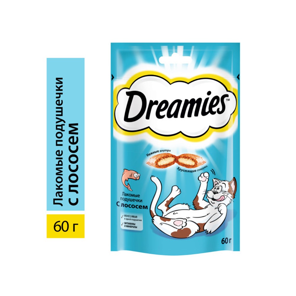 Лакомство для кошек DREAMIES лакомые подушечки с лососем
