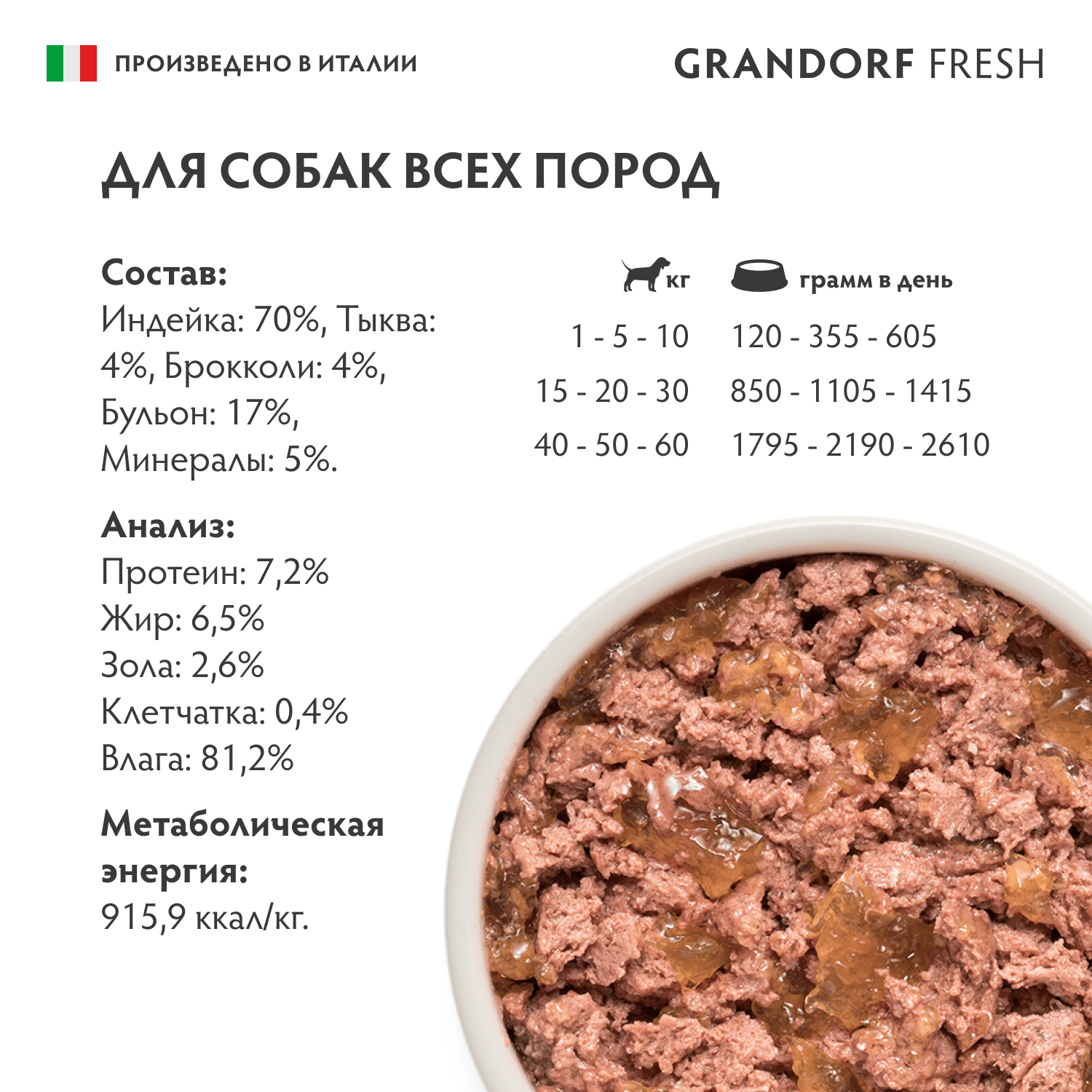 Корм для собак GRANDORF FRESH Паштет из индейки с тыквой и брокколи банка