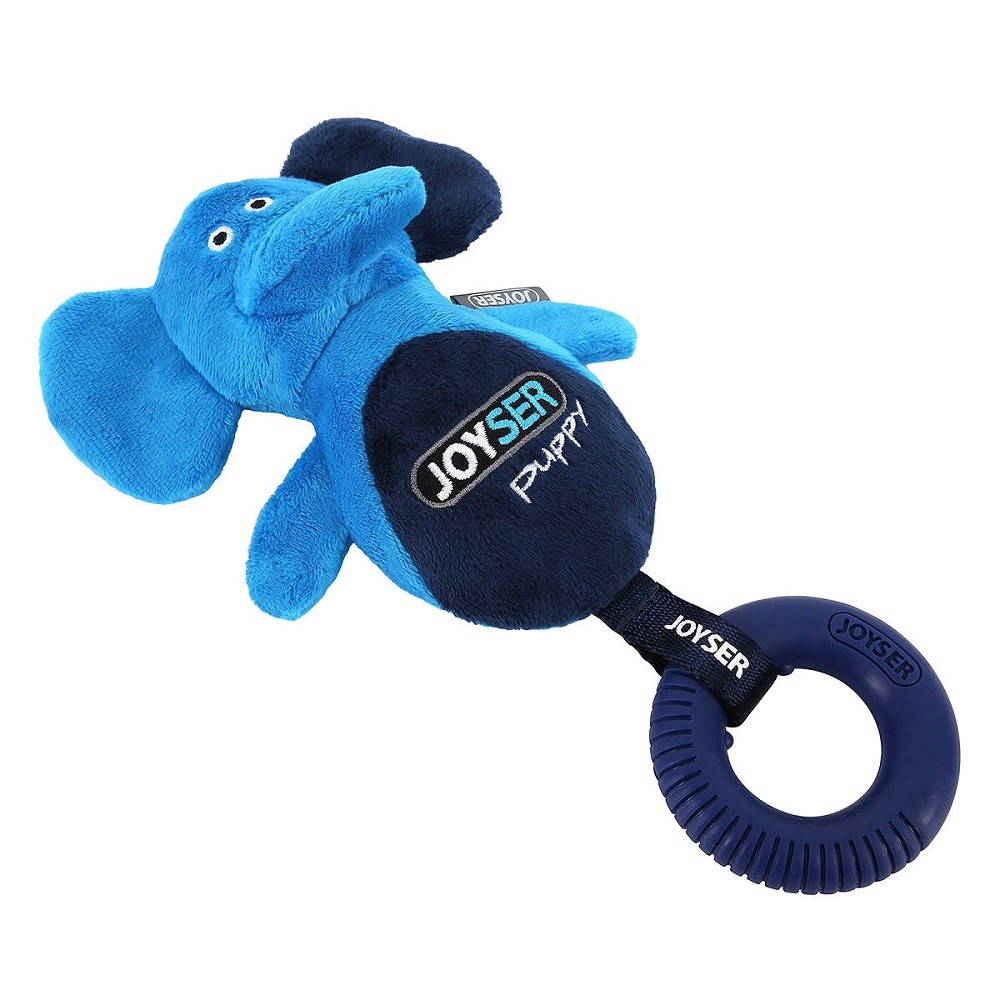 Игрушка для собак JOYSER Puppy Слоник с резиновым кольцом и пищалкой S/M голубой, 21см