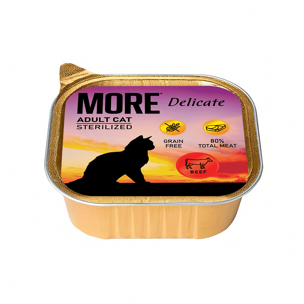 Корм для кошек MORE Delicate для стерилизованных, паштет с говядиной ламист.