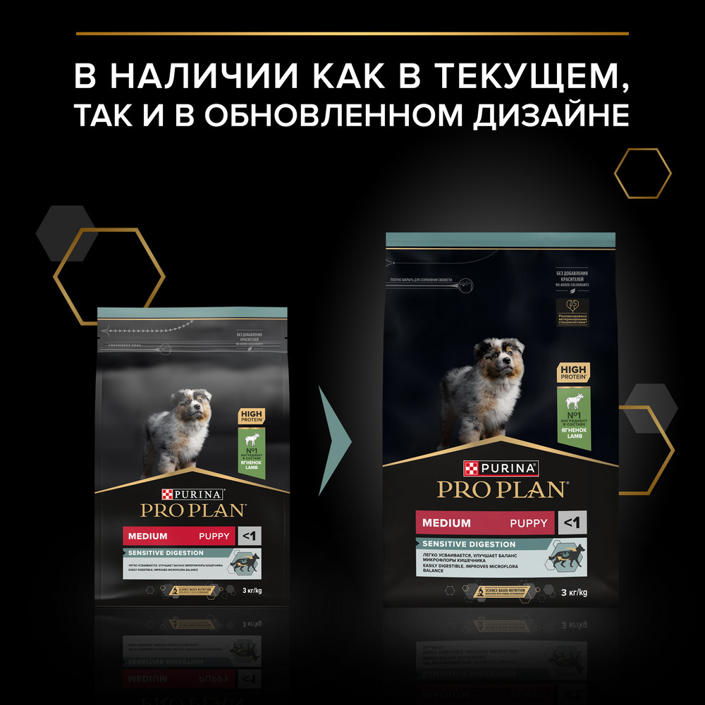 Корм для щенков PRO PLAN Sensitive Digestion для средних пород с чув. пищеварением, ягненок сух.