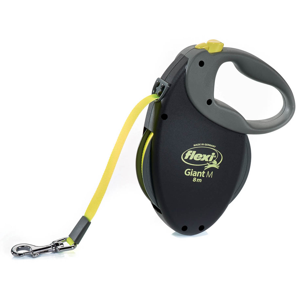 Рулетка для собак FLEXI Giant Neon M (до 25кг) лента 8м, светоотражающая, желтый неон