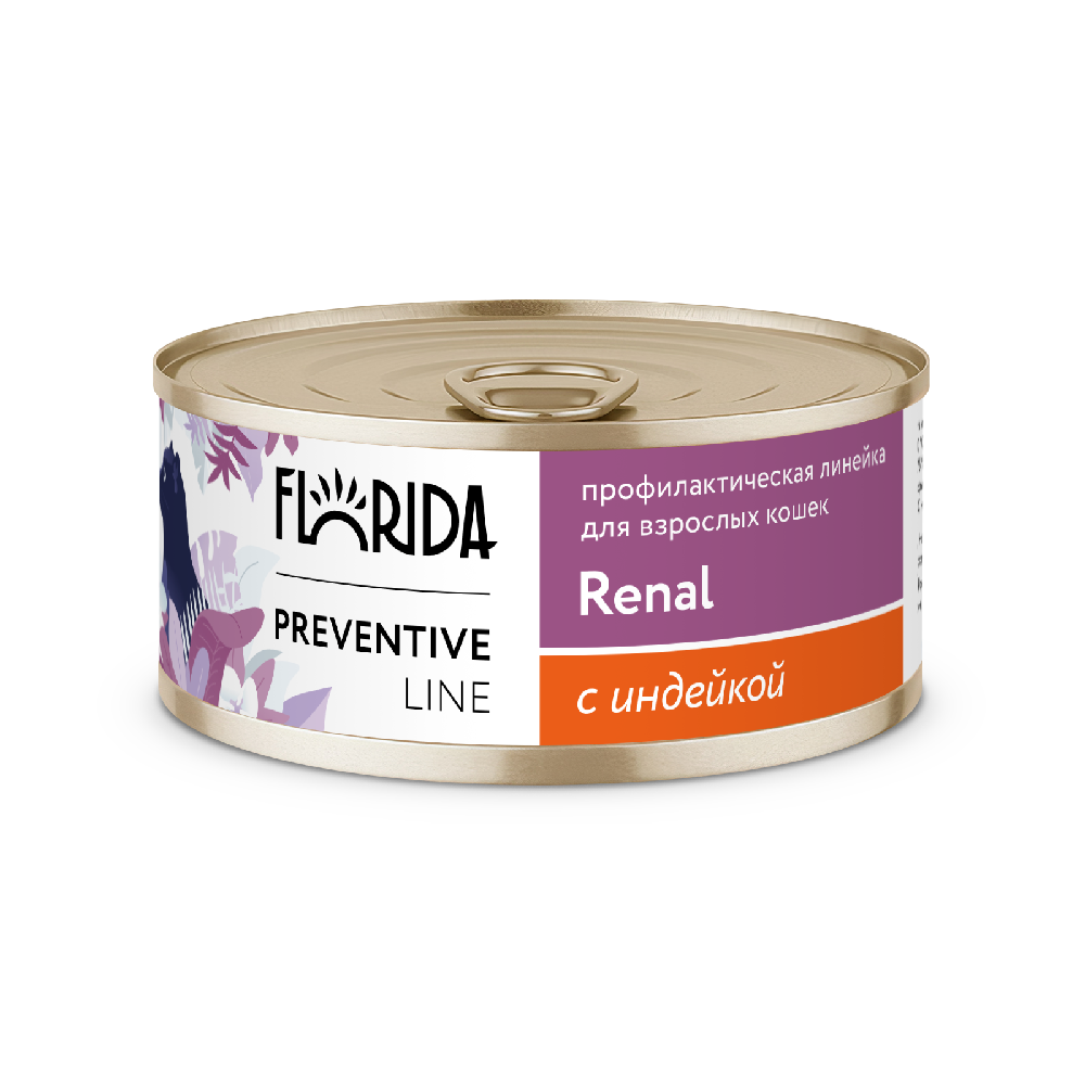 Корм для кошек FLORIDA Renal профилактика хронической почечной недостаточности, индейка банка